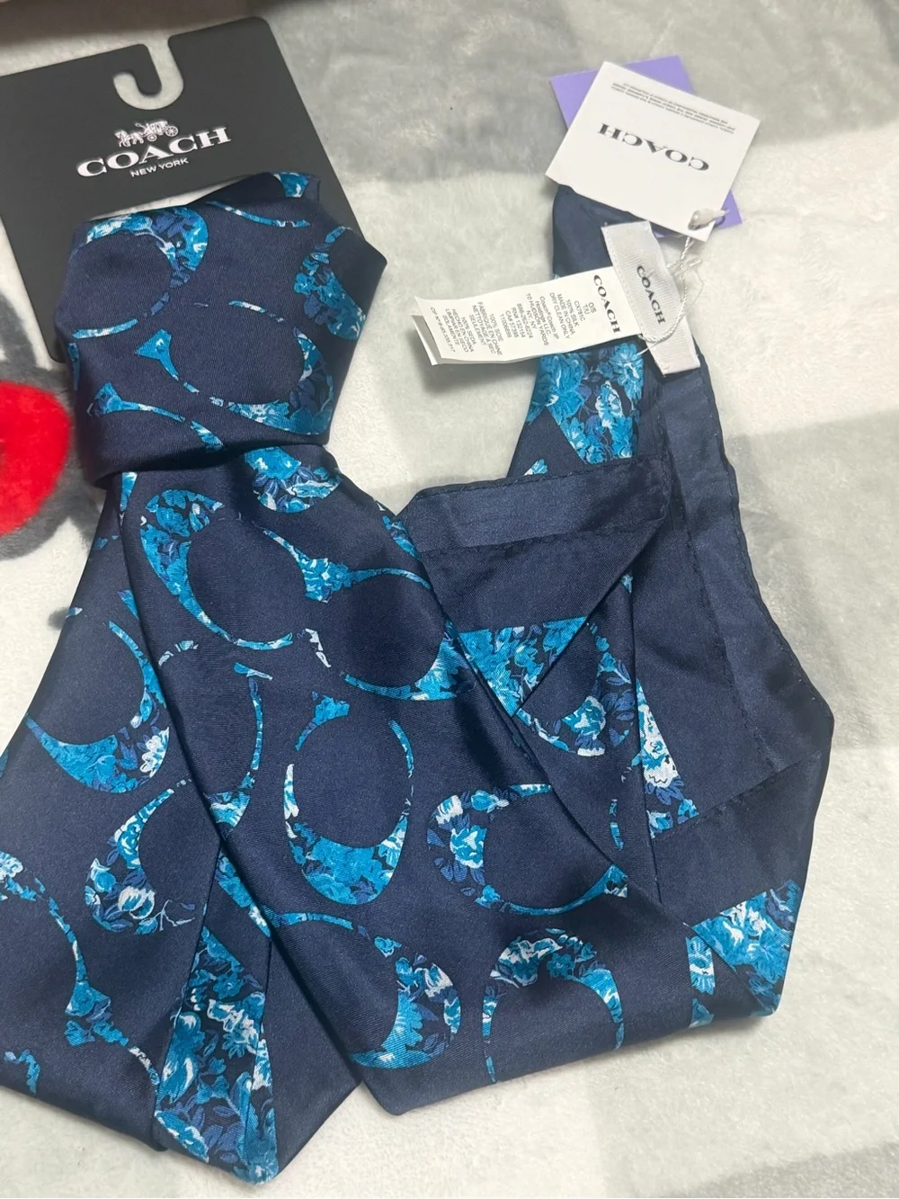 Coach Navy Blue Floral Pattern Scarf